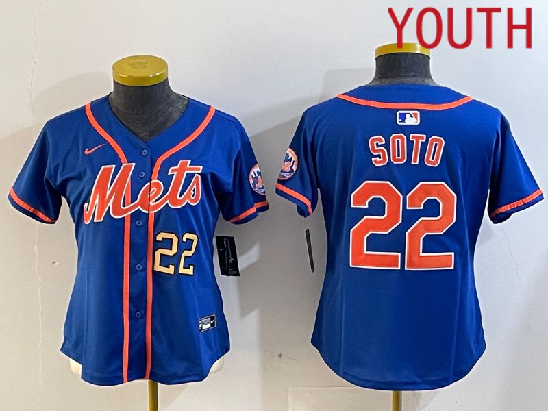 Youth New York Mets #22 Soto Blue Game 2024 Nike MLB Jersey style 4->youth mlb jersey->Youth Jersey